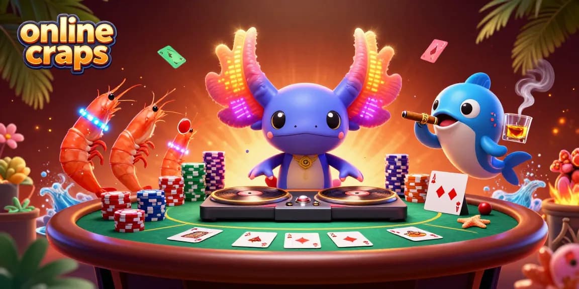 Engage in online craps with vibrant characters at a glowing neon casino scene.