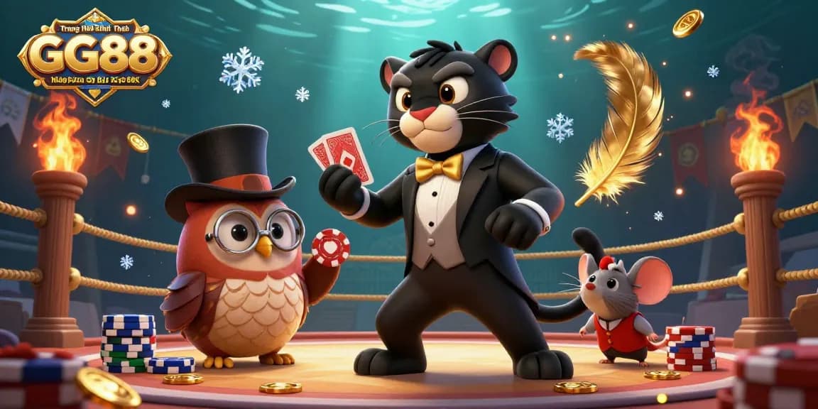 Engage with GG88 - Trang Chủ Chính Thức GG88.COM T4/2026 ✅ Nhấp Đăng Ký Lấy 88K as a stylish panther deals cards in an animated casino scene.