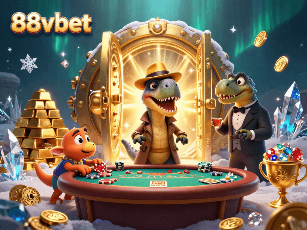Experience the thrill of gambling with 88vbet's animated casino scene featuring clever characters.