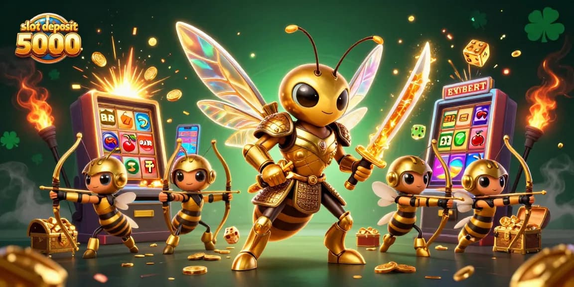 Engage in exciting play with slot deposit 5000 as golden hornet samurai leads a jackpot celebration.