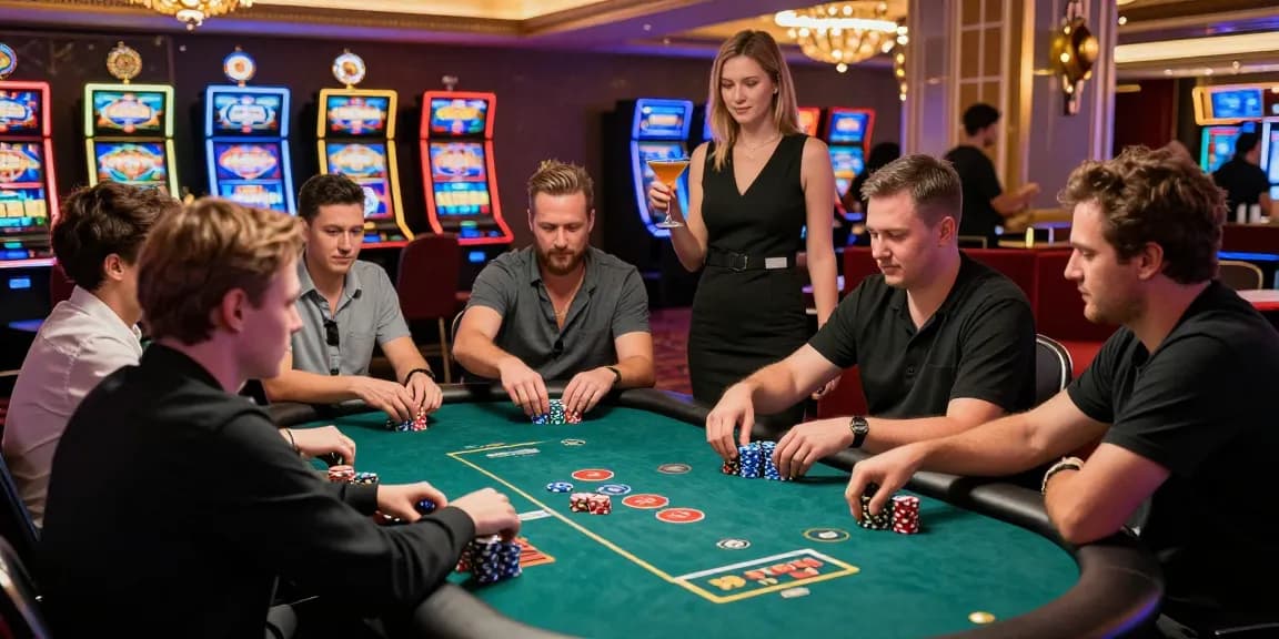 High-stakes iwin gaming scene with players at a vibrant poker table.