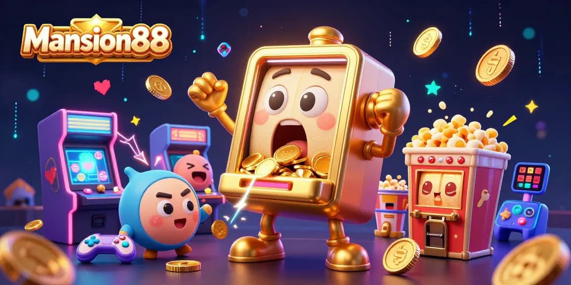 Mansion88's winning slot machine celebrates a jackpot win amidst vibrant casino-themed game elements.