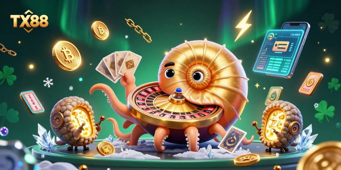 Experience the dynamic gaming world with TX88's stunning casino illustration, showcasing vibrant crypto elements.
