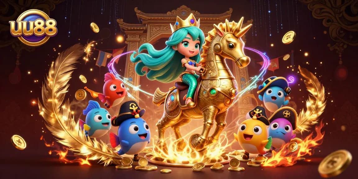 Engage with exciting uu88 gameplay featuring a mermaid princess and seahorse in a vibrant casino setting.