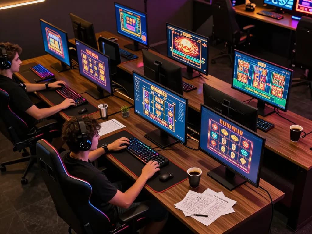 Engaging online gaming scene at rr88 with multiple screens showcasing thrilling casino games.
