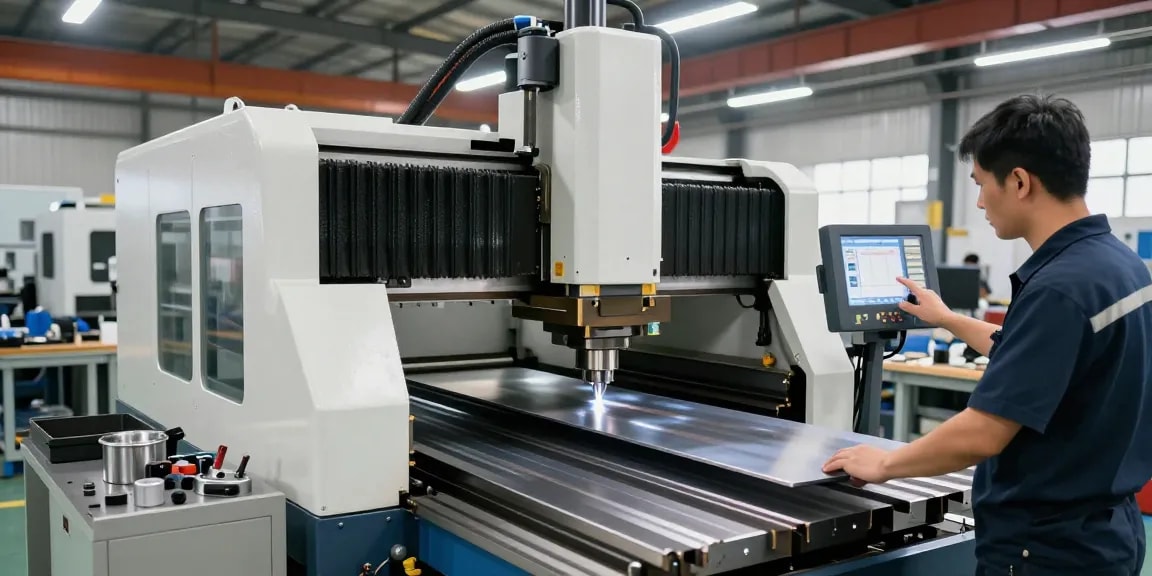 Hydraulic CNC press brake machine for precision metal bending in an advanced manufacturing facility, utilizing innovative technology.
