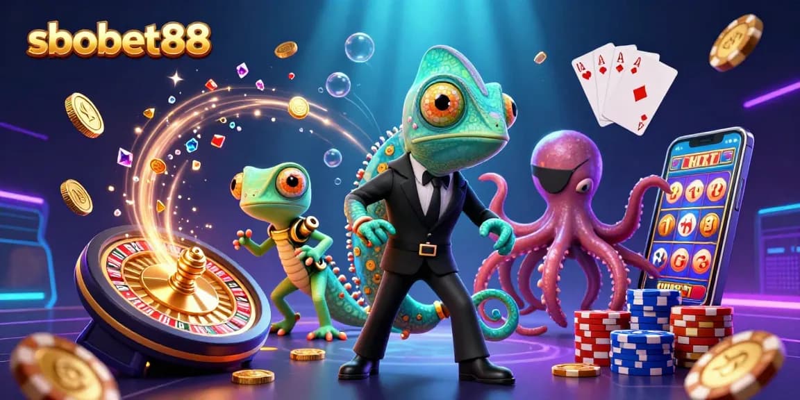 Experience sbobet88 betting with vibrant casino elements and animated characters.