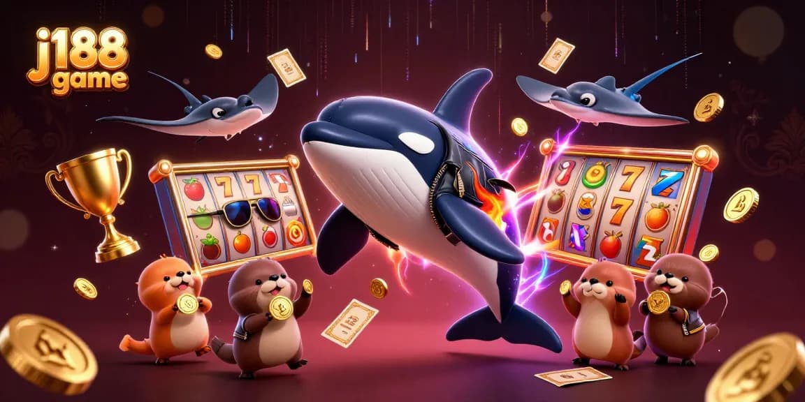 Experience the j188 game with vibrant characters and dynamic casino elements in a colorful illustration.