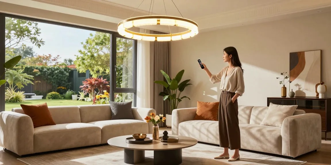 Decor elegant cu candelabre LED care iluminează livingul modern.