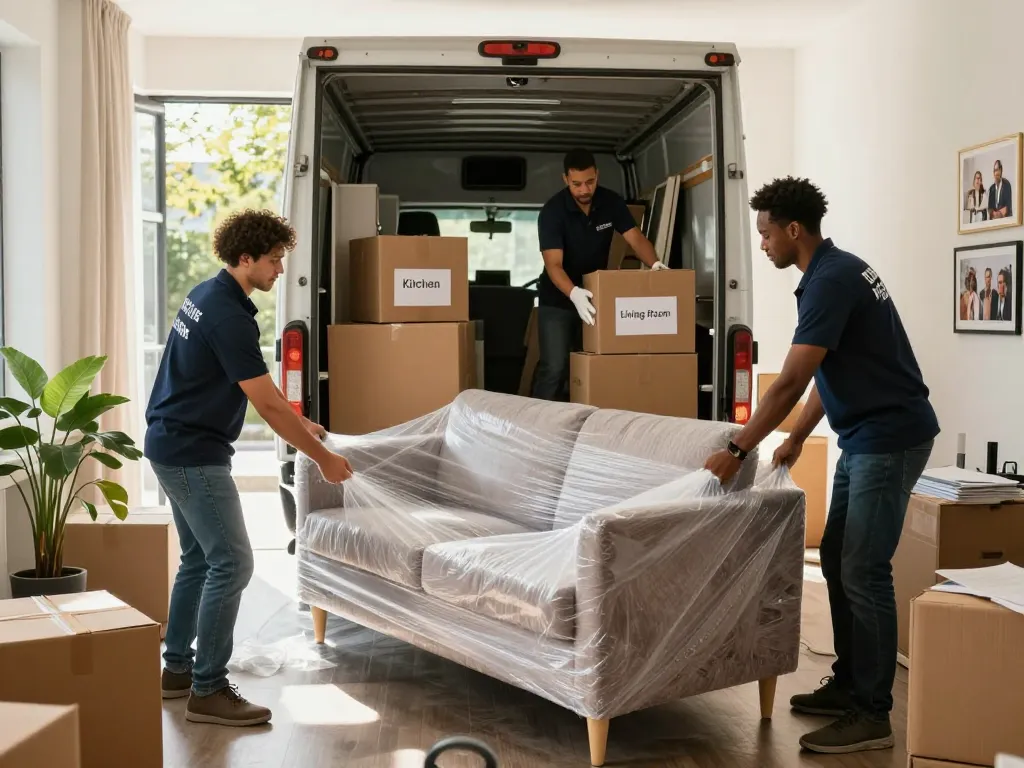 Professionelle Umzugshelfer von Umzugsunternehmen Hannover packen Möbel sorgfältig für einen stressfreien Umzug.