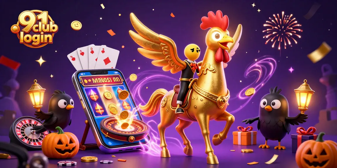 Experience the thrill of 91 club login with a golden rooster in a magical casino.