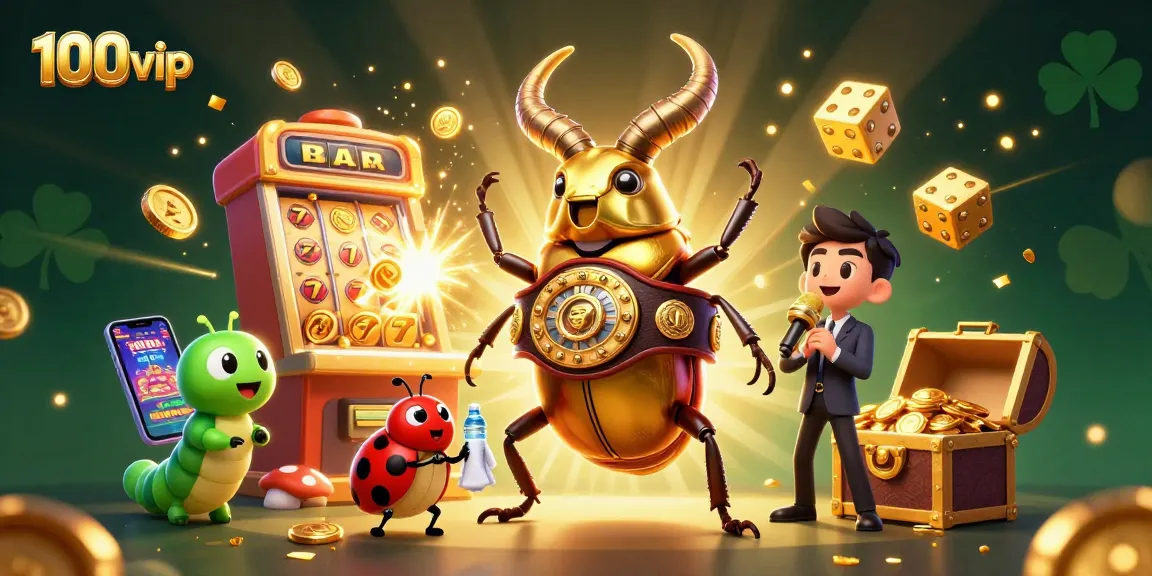 Experience the thrill of winning at 100vip with dynamic casino elements and adventurous characters in this vibrant illustration.