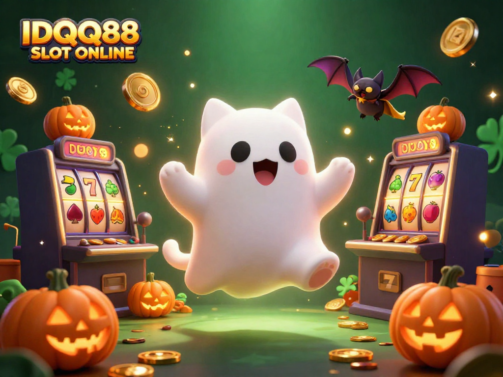 Experience thrilling gameplay with IDQQ88 SLOT ONLINE as a ghost cat explores a haunted casino filled with jackpots.