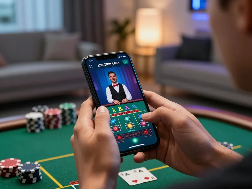 Engage in thrilling gaming action with Okfun đăng nhập on your smartphone in a cozy setting.