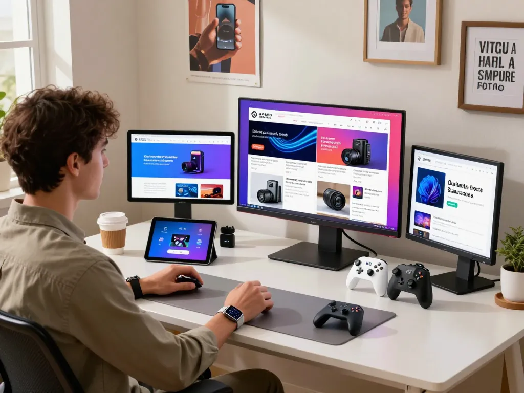 Engaging workspace showcasing trending tech gadgets with a focus on innovation and modern technology.