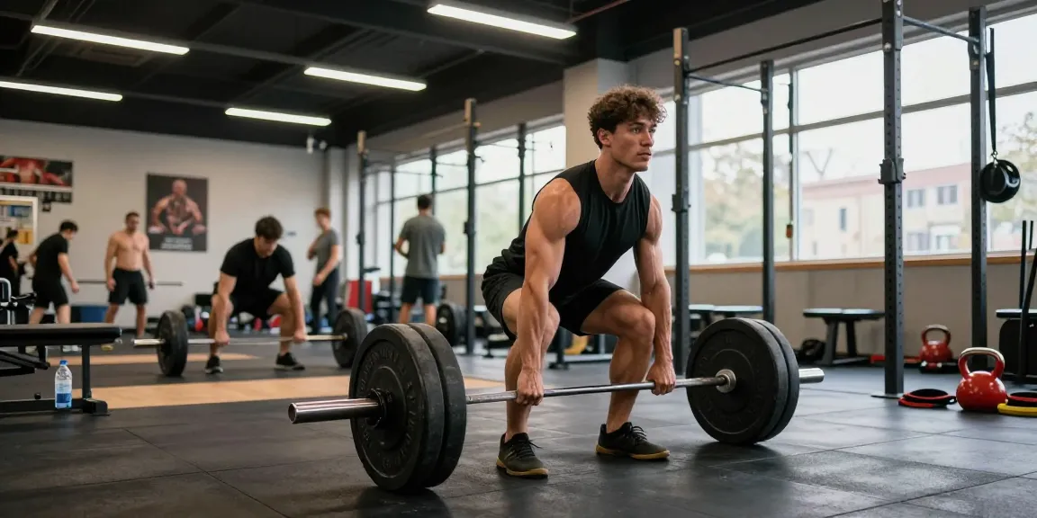 Kraftsportler trainiert im Anabolika Shop Deutschland in einem dynamischen Fitnessstudio und zeigt Engagement für Fitness.