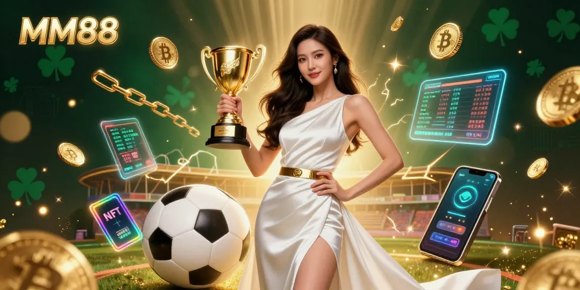 Bet on exciting MM88 games featuring a triumphant Asian woman with sports betting elements, celebrating winnings.