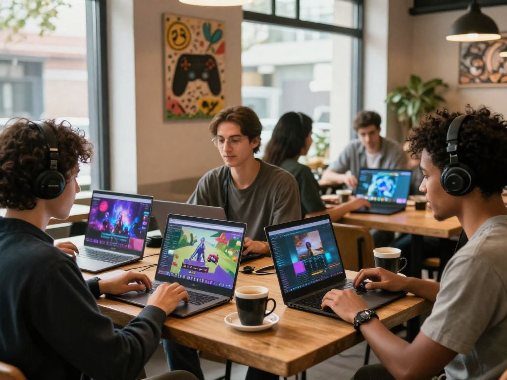 Giocatori che si divertono in un ambiente sicuro sui siti non AAMS sicuri, sorrisi e interazioni in un caffè accogliente.