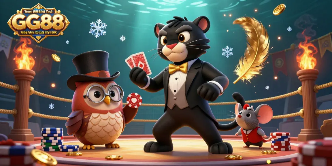 Engage with GG88 - Trang Chủ Chính Thức GG88.COM T4/2026 ✅ Nhấp Đăng Ký Lấy 88K as a stylish panther deals cards in an animated casino scene.