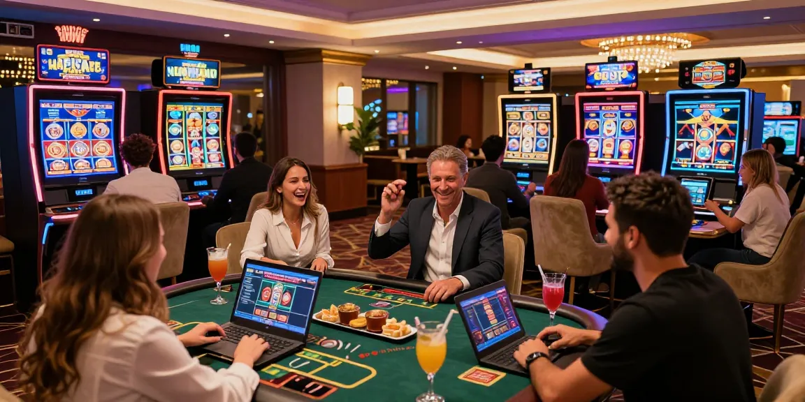 Scena affascinante di giocatori che si divertono nei casinò non aams sicuri online con giochi con croupier dal vivo e grafiche vivaci.