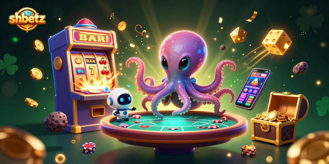 Experience innovative gaming at shbetz with a vibrant 3D casino scene featuring a playful alien octopus.
