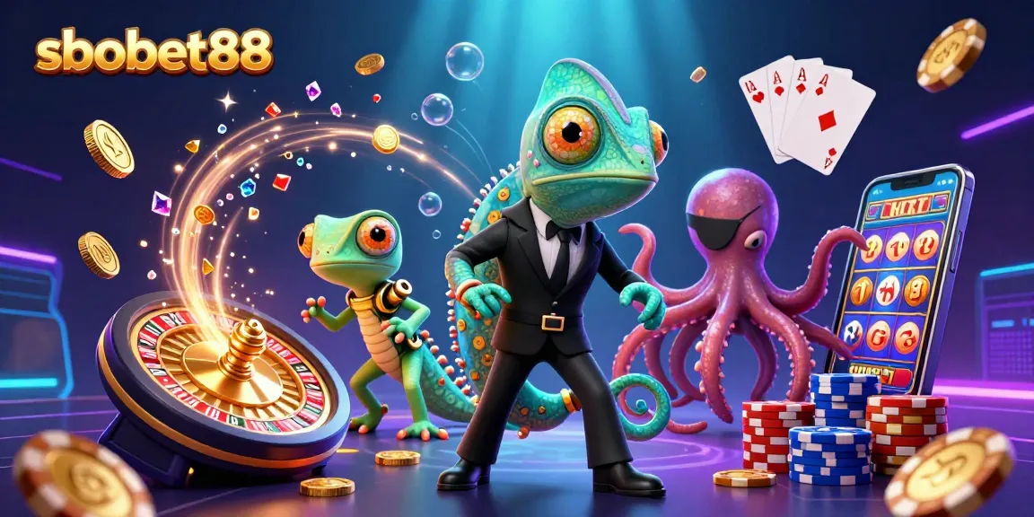 Experience sbobet88 betting with vibrant casino elements and animated characters.