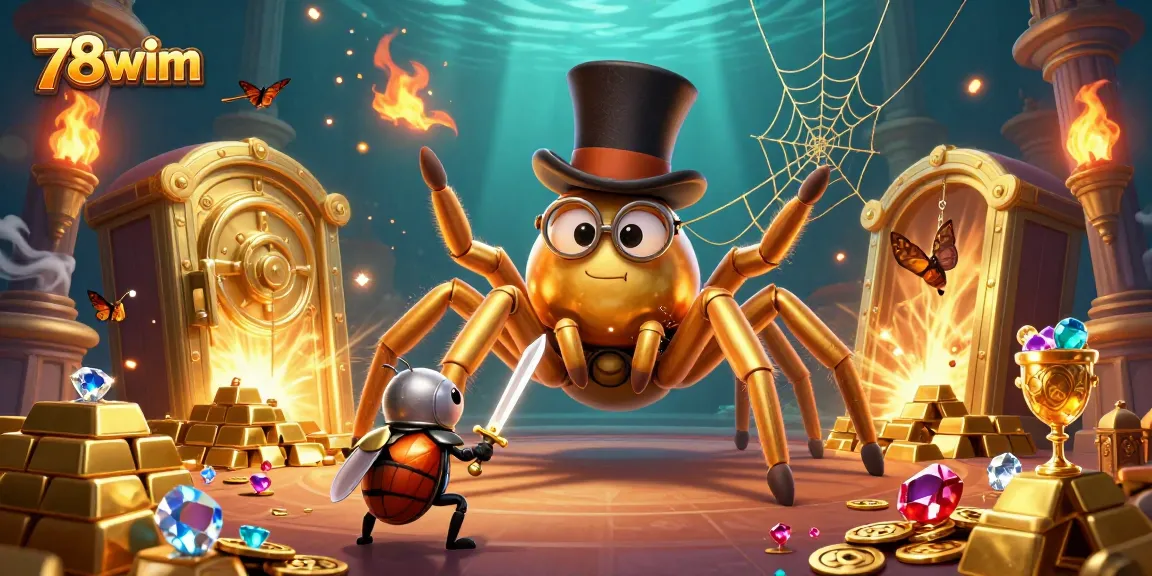 Engage in thrilling action at 78wim as a golden tarantula weaves a web of adventure among treasures.