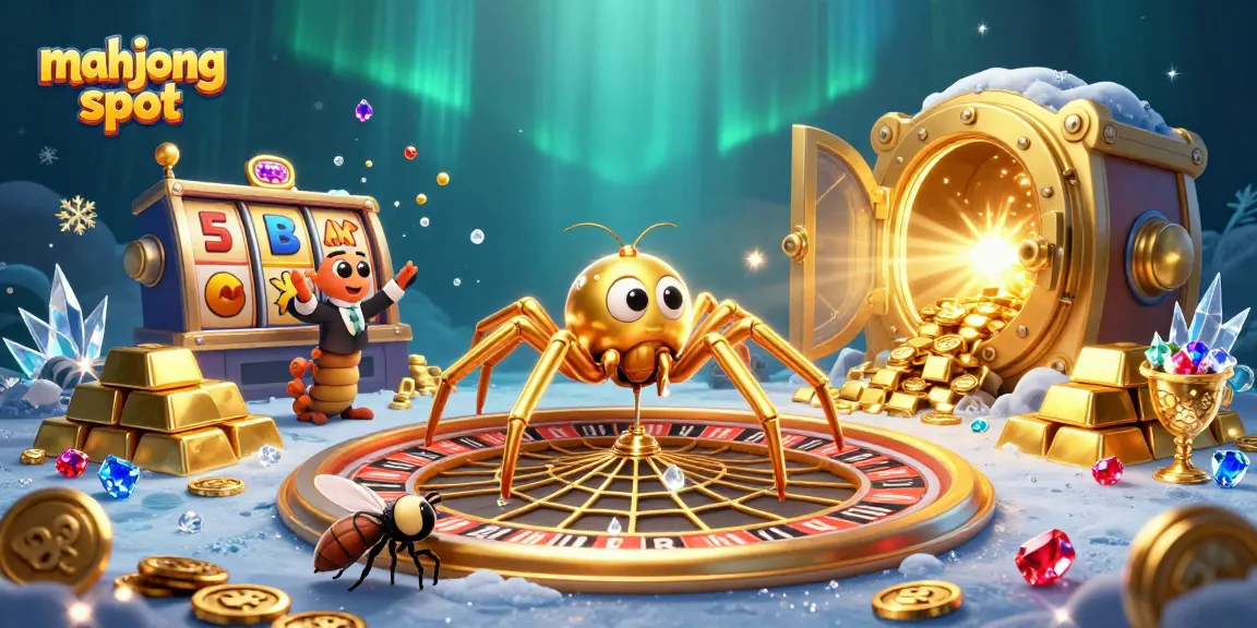 Experience thrilling mahjong slot action with a golden spider spinning fortune in an epic 3D casino scene.