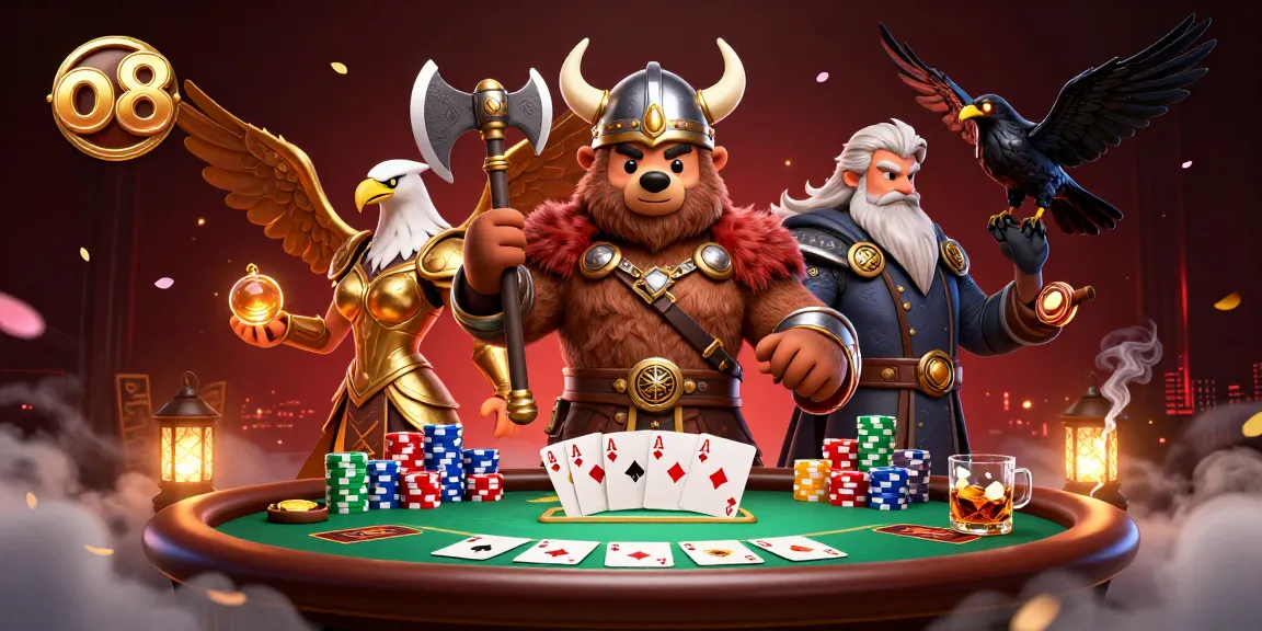 Experience the thrilling world of o8, where Viking characters play poker amidst mystical elements.