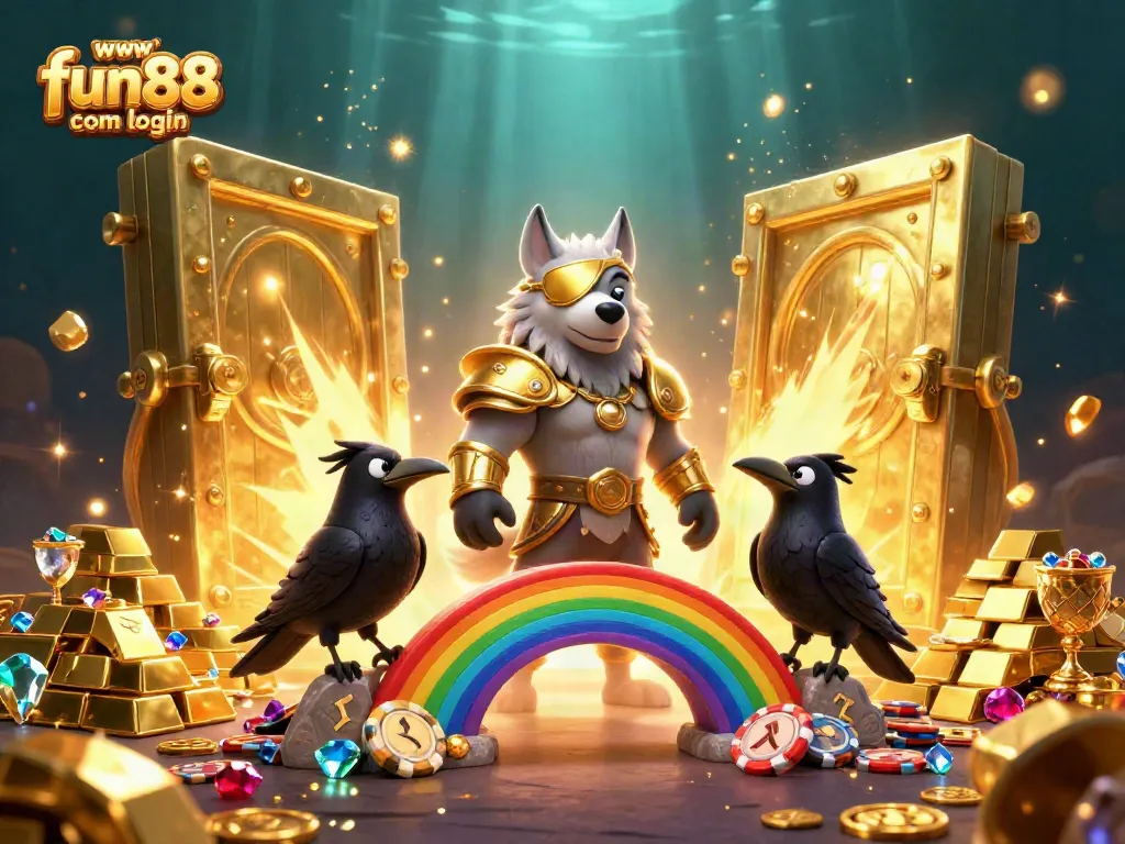 Engage with exciting gameplay at www fun88 com login, showcasing Norse-themed characters amidst a cascade of casino riches.
