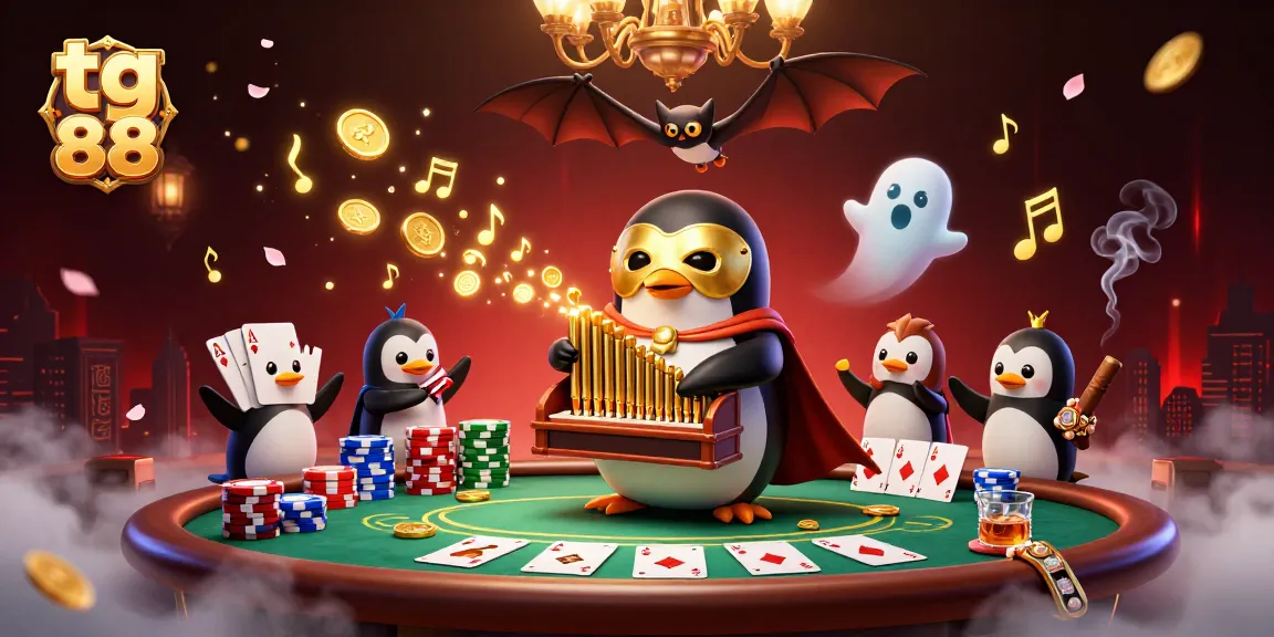 Experience the excitement at tg 88 while winning at the poker table, surrounded by animated golden notes and fun characters.