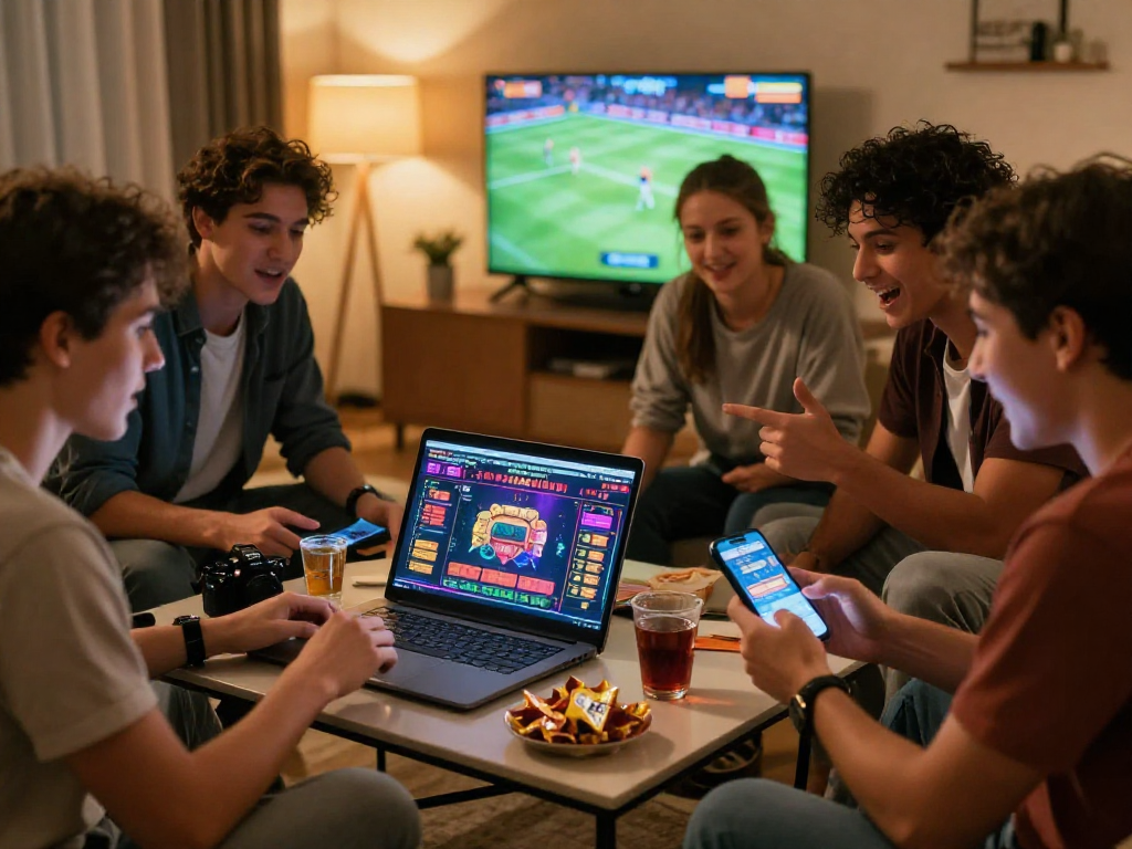 Discutiamo di siti non AAMS sicuri con amici mentre giochiamo online insieme in una stanza accogliente.