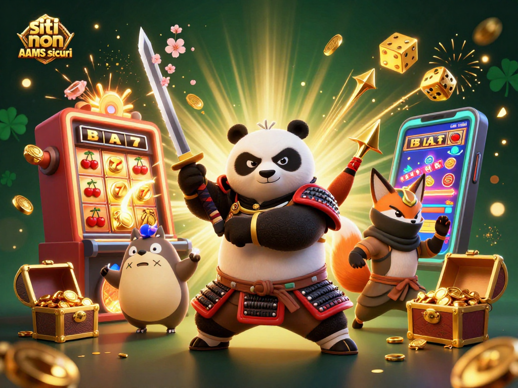 Gioca nei siti non AAMS sicuri con il panda samurai e il ninja volpe, immersi nell'azione del casinò.