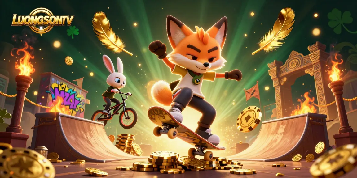 Experience thrilling gaming action at LUONGSONTV with vibrant casino-themed illustration.