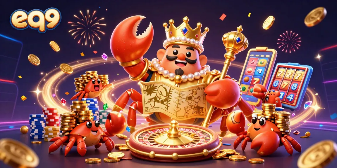 Spin the reels at eq9, a vibrant 3D casino scene filled with sparkling gems and winning jackpots.