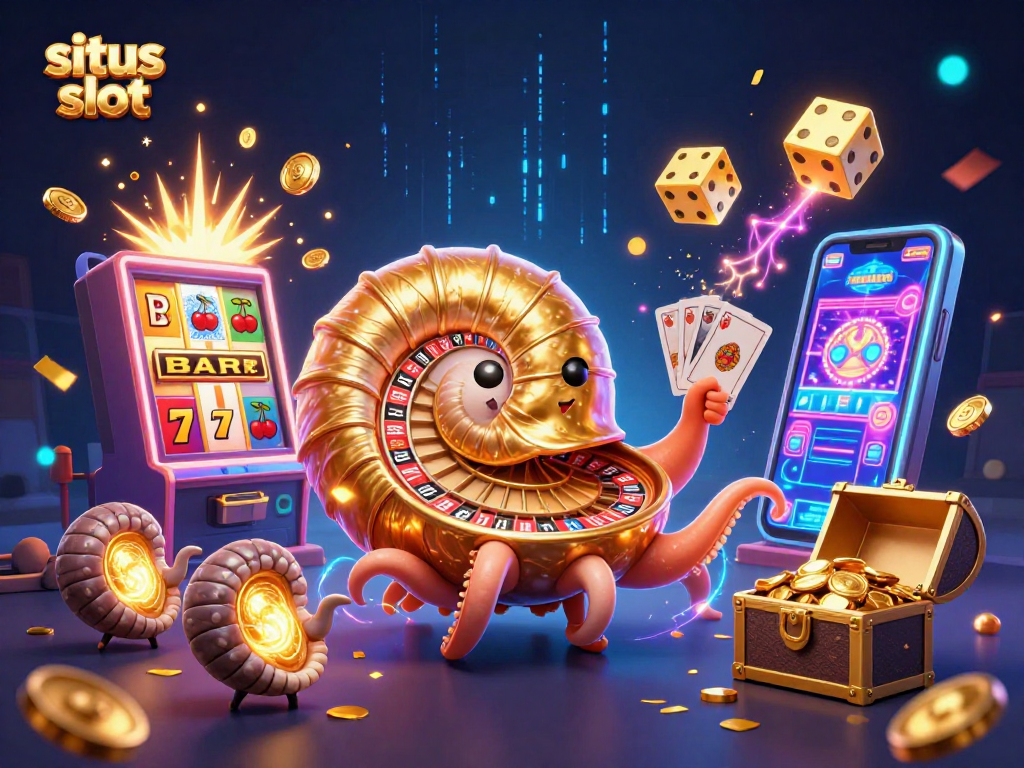 Engage with the situs slot experience featuring vibrant slot machines and glowing casino elements.
