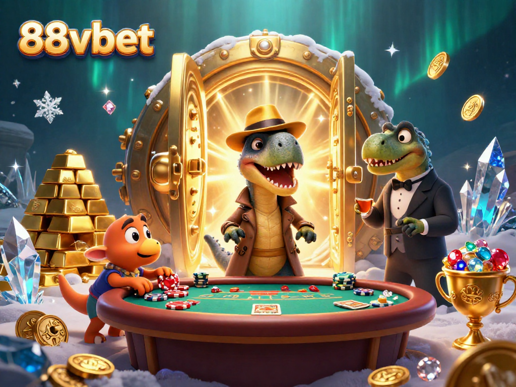 Experience the thrill of gambling with 88vbet's animated casino scene featuring clever characters.