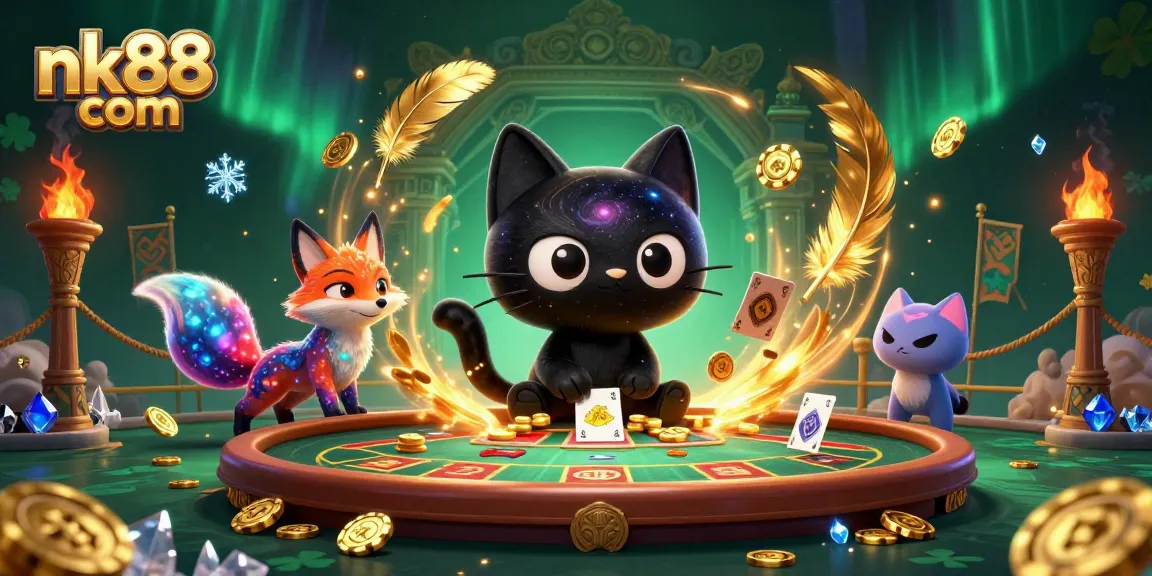 Engage with the cosmic adventure at nk88 com, featuring a black hole cat amid swirling casino excitement.
