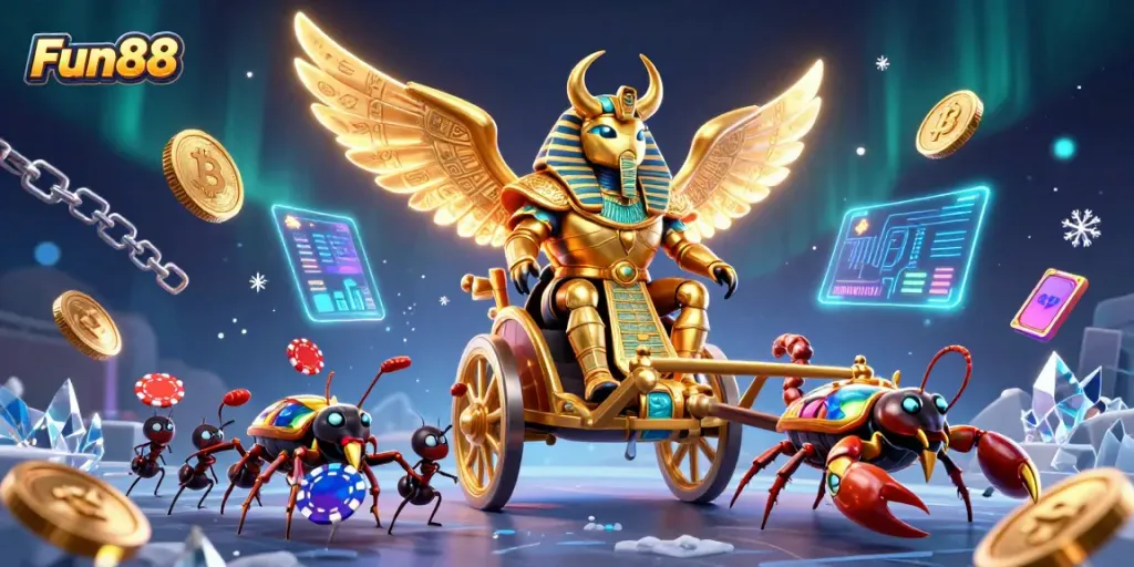 Play exciting games at Fun88 with a vibrant illustration of gambling elements.