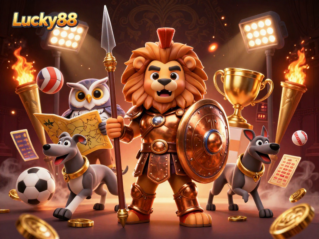 Experience thrilling gameplay at Lucky88 with a vibrant scene featuring dynamic sports elements.