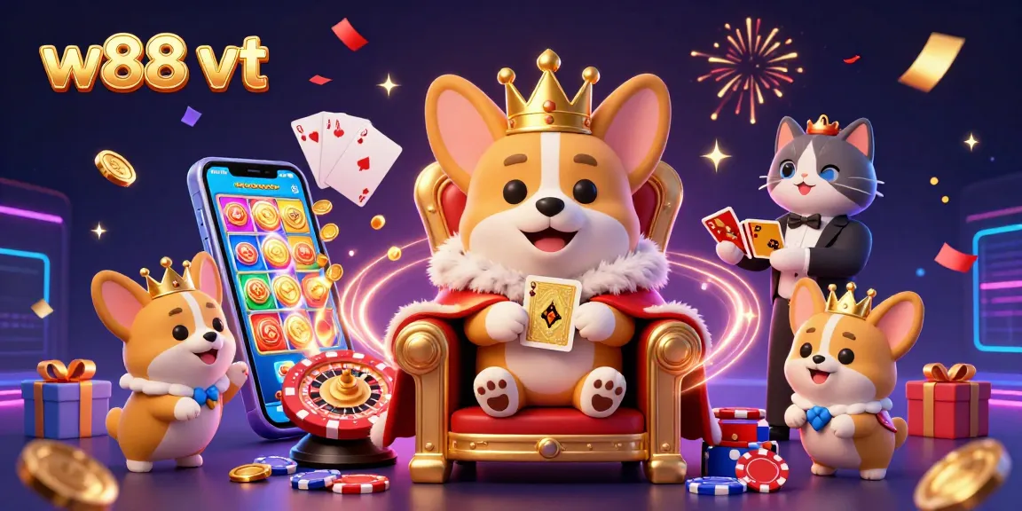 Chơi trò chơi tại w88 vt, sự kết hợp hoàn hảo giữa corgi, thẻ bài và slot game hấp dẫn.