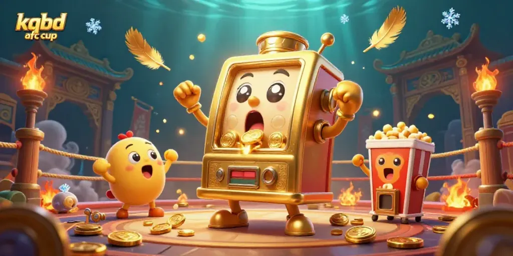 Watch the kqbd afc cup golden slot machine celebrate its jackpot with cheers and gold coins pouring out.