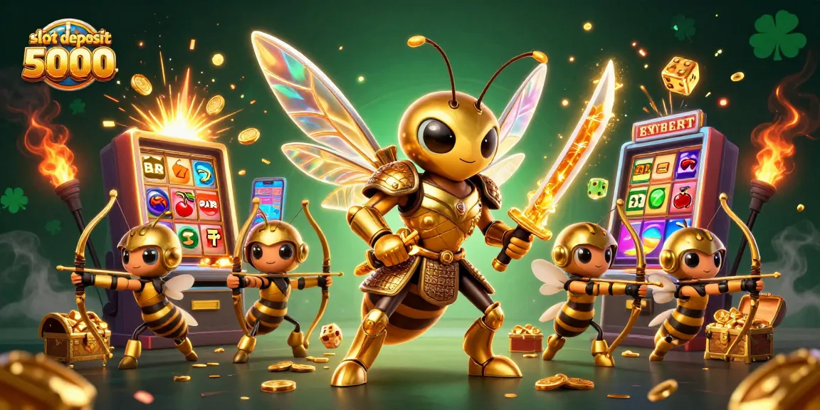 Engage in exciting play with slot deposit 5000 as golden hornet samurai leads a jackpot celebration.