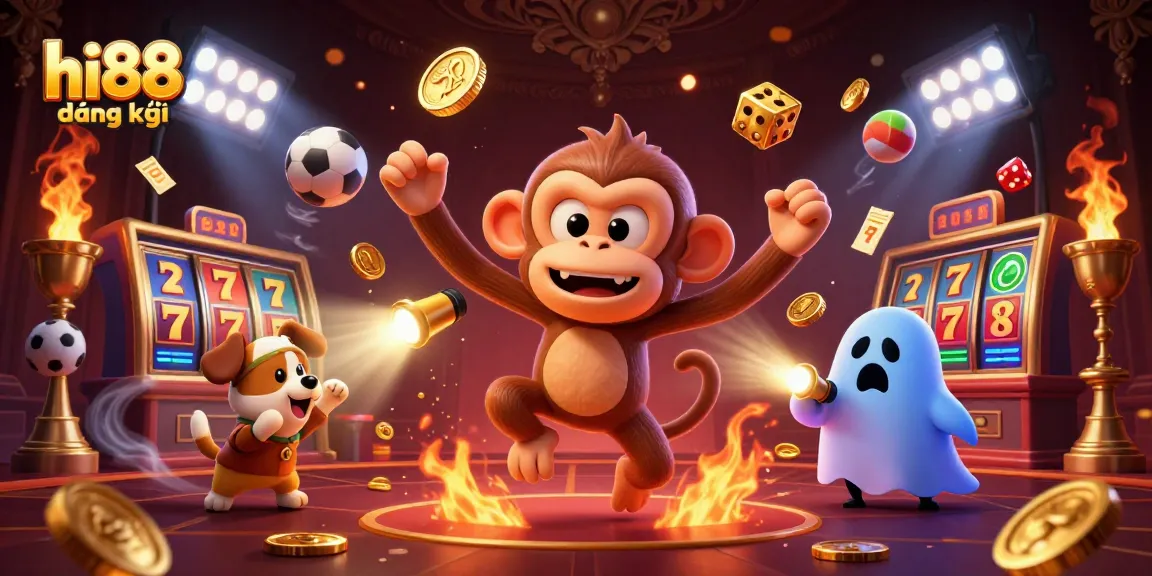 Experience the thrill of hi88 đăng ký with this dynamic casino illustration featuring playful characters in action.