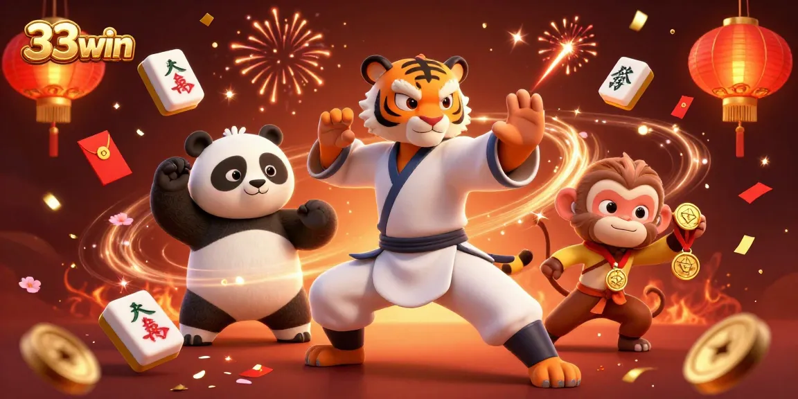 Experience thrilling gaming with 33win cartoon elements, celebrating victories in a vibrant casino atmosphere.