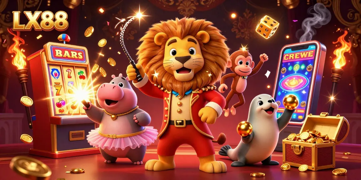 Experience thrilling wins at LX88 with vibrant slot machines and lively casino characters.