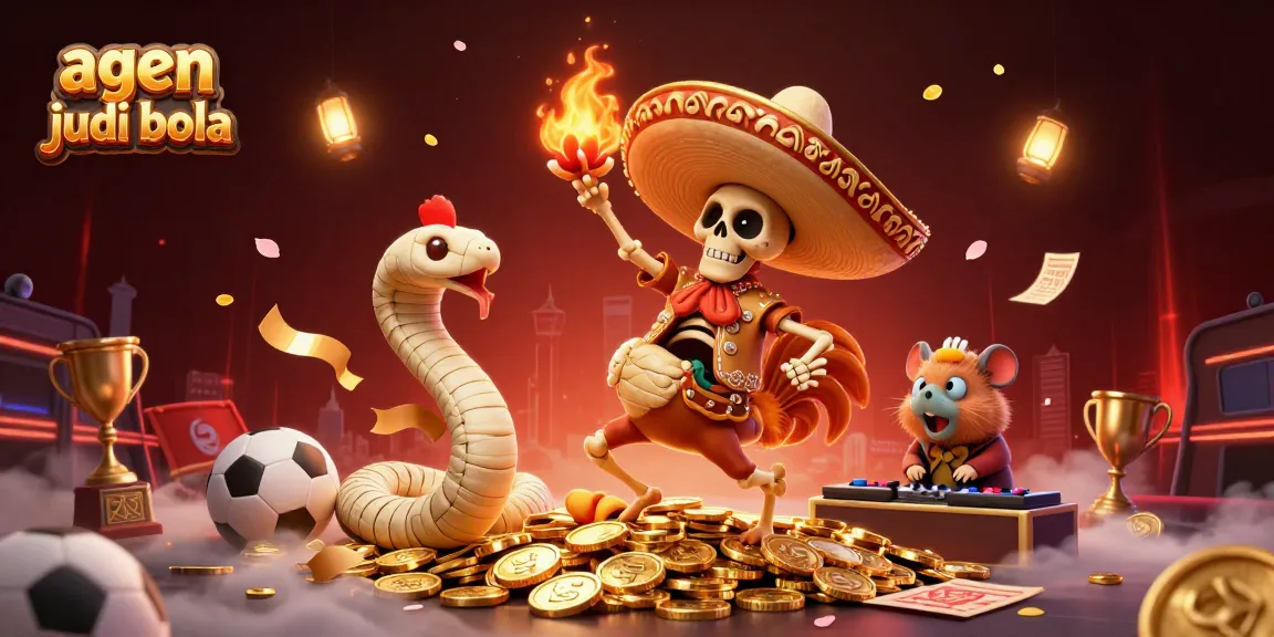 Engage in winning strategies at agen judi bola with vibrant casino characters celebrating on a stunning backdrop.