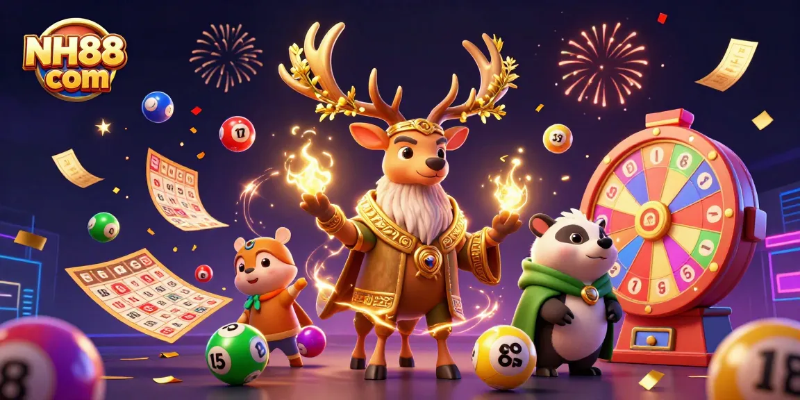 Engage with NH88 com's vibrant lottery and gaming experience, featuring colorful balls and prizes.