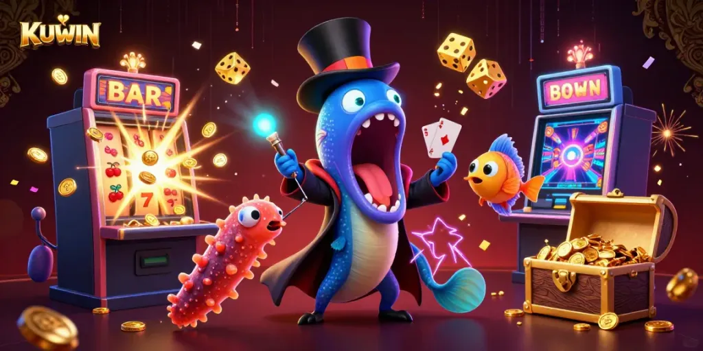 Experience the magic of KUWIN with a deep-sea scene featuring a performing eel and casino elements.