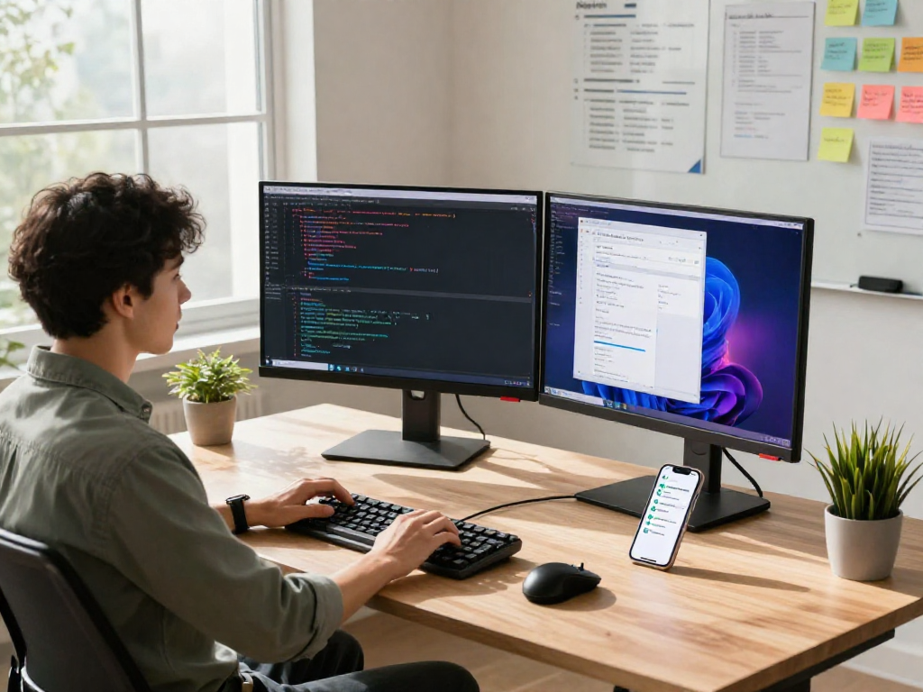 Trendy workspace showcasing a focused software engineer coding, representing trang chủ debet in a modern tech setting.